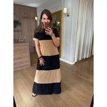 VESTIDO MALHA DE ALGODÃO BICOLOR BRUNA