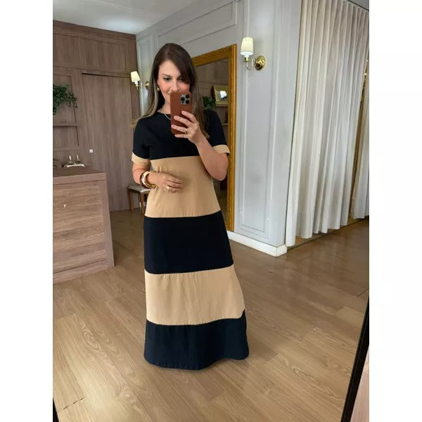 VESTIDO MALHA DE ALGODÃO BICOLOR BRUNA