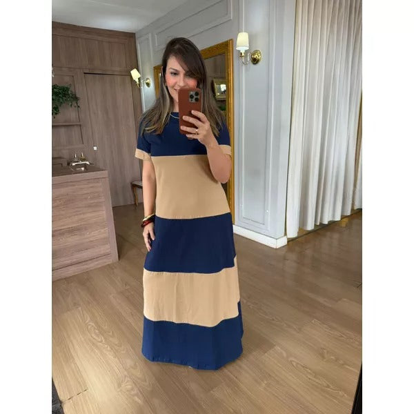 VESTIDO MALHA DE ALGODÃO BICOLOR BRUNA