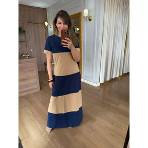 VESTIDO MALHA DE ALGODÃO BICOLOR BRUNA