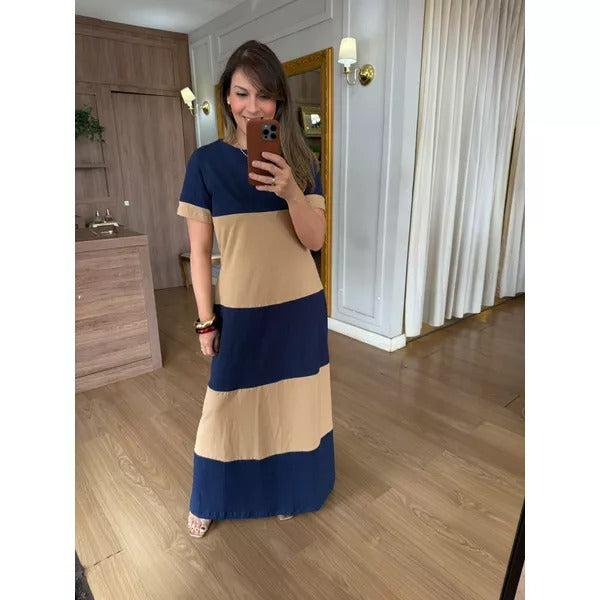 VESTIDO MALHA DE ALGODÃO BICOLOR BRUNA