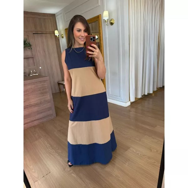 VESTIDO REGATA MALHA DE ALGODÃO BICOLOR ELISA