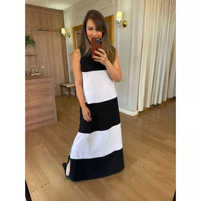 VESTIDO REGATA MALHA DE ALGODÃO BICOLOR ELISA